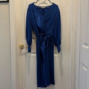 Faux wrap midi tie waist dress